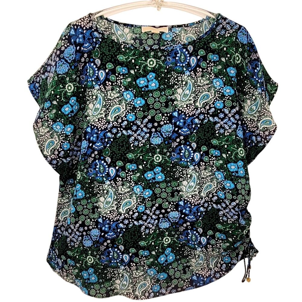 Michael Kors Paisley Floral Flutter Sleeve Cinch‎ Side Short Sleeve Blouse